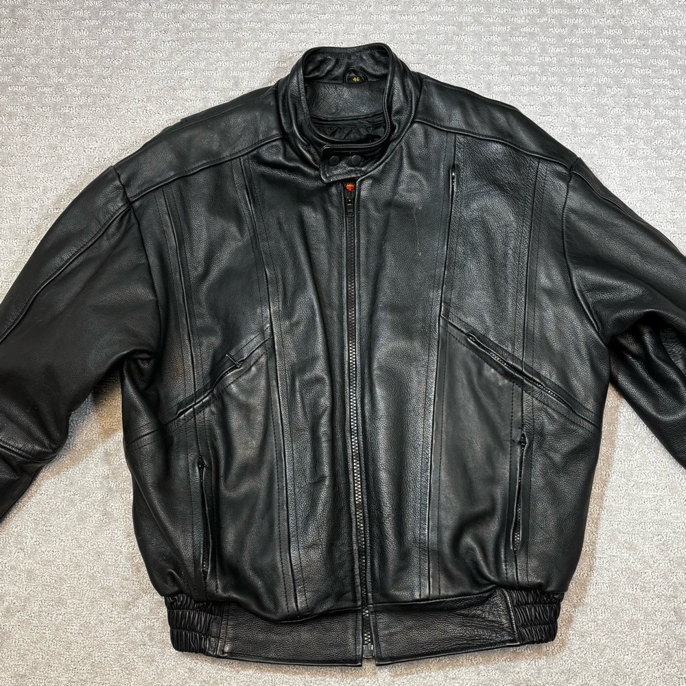 Hot Leathers Classic Black Leather ‎ Motorcycle Jacket Size 46 Lined